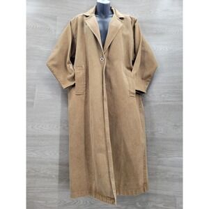 Vintage On The Verge Denim Duster Coat Women's Petite Brown Made in USA 80s 90s